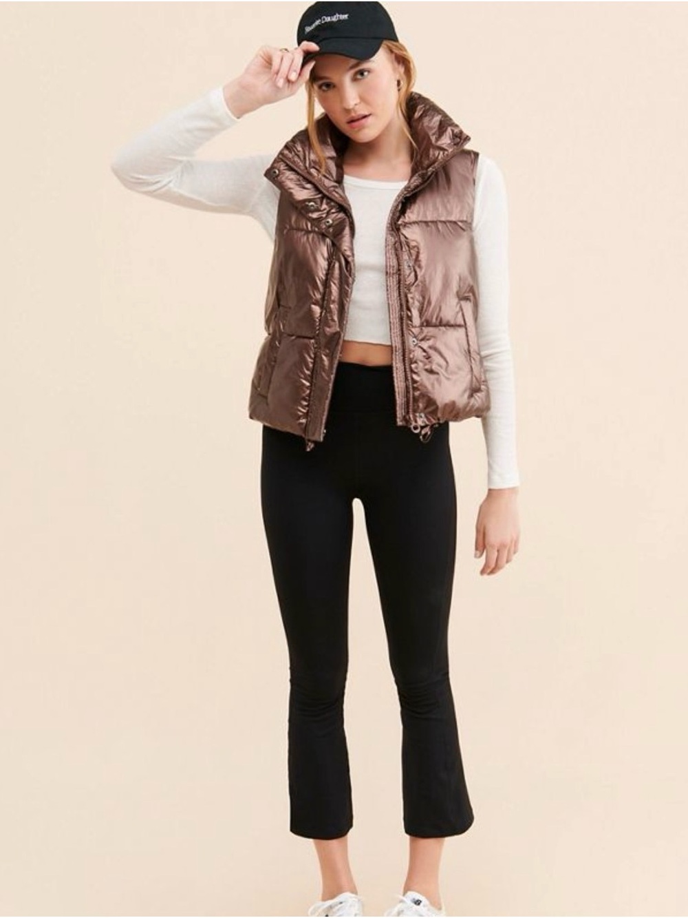 Noize Shiny Metallic Brown Puffer Vest